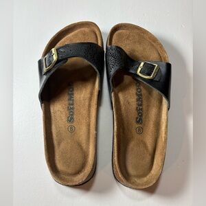 SoftMoc Women's Black Leather Sandals with Buckle